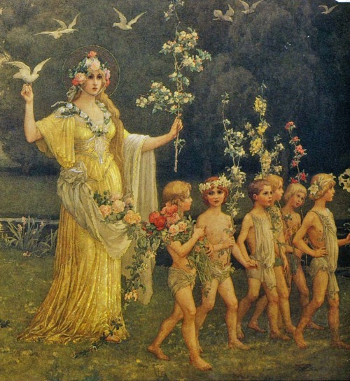 hildegardavon:hyperb0rean Elisabeth Sonrel, 1874-1953 Procession of Flora, 1897, watercolor on paper