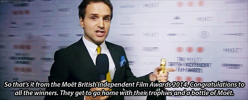 midnytemercury:Benedict Cumberbatch being a dork with his Variety Award at Moët BIFA 2014