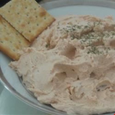 A creamy spread with salmon and cream cheese. You can add pecans for a twist.