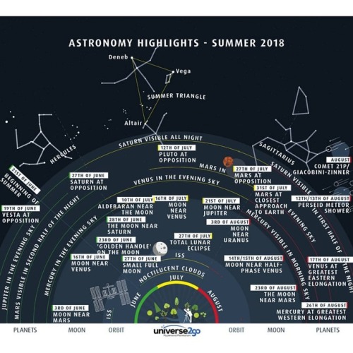 Highlights of the Summer Sky   Illustration Credit & Copyright: Universe2go.com  Explanation: What can you see in the night sky this summer? The featured graphic gives a few highlights for Earth’s northern hemisphere. Viewed as a clock face