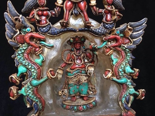 Masterpiece Nepalese Green Tara Buddhist Shrine crafted from Himalayan Crystal with Gem Inlay of Lap