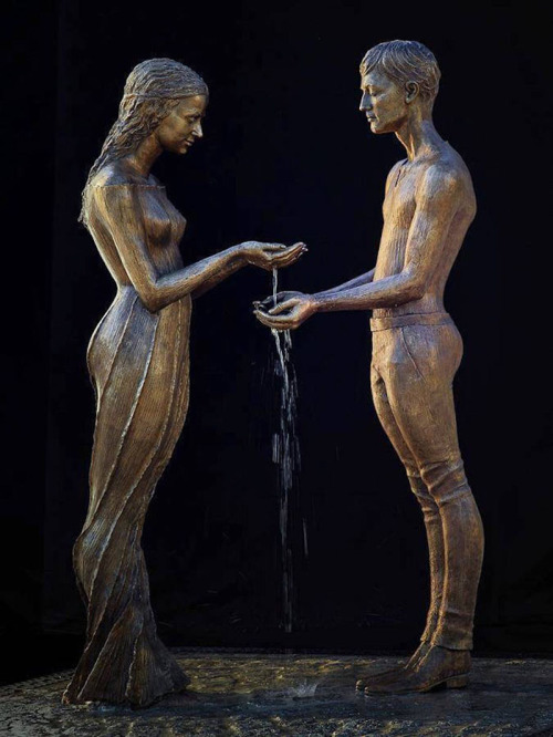 thedesigndome:  Bronze Fountains Statuses Completed And Brought To Life With Water Polish sculptor Malgorzata Chodakowska creates stunning lifelike bronze fountain statues which magically come to life with the addition of water.  Keep reading 