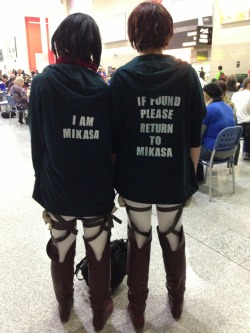 labyrinthexpress:  This is the cutest ErenxMikasa cosplay I have seen so far! - MCM London Comic Con 2013 