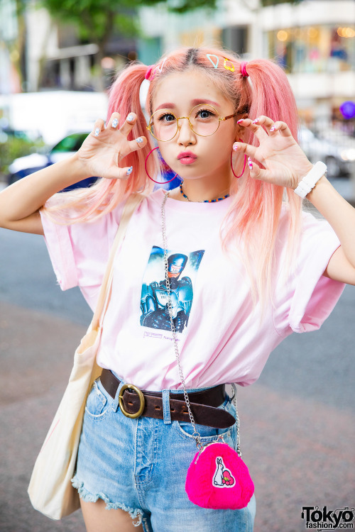 tokyo-fashion: Popular Japanese model Hikapu on the street in Harajuku wearing an FR2 x Robocop t-sh