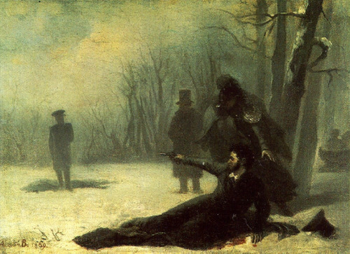 Depiction of the pistol duel of Alexander Pushkin vs. Georges d'Anthès, January 1837