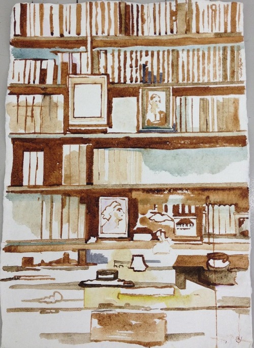 huariqueje: Bookshelves   -    Britta Kjellgren Jager Swedish,b,1968- Watercolour
