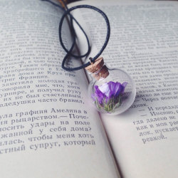 Wickedclothes:  Purple Flower Terrarium Necklace Inside Of This Glass Dome Rests