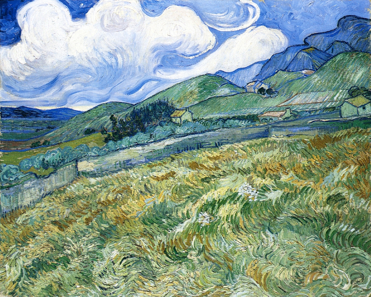 vincentvangogh-art:  Wheatfield with Mountains in the Background, 1889 Vincent van