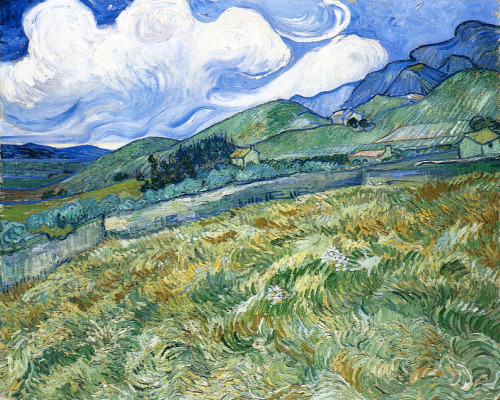 vincentvangogh-art:  Wheatfield with Mountains in the Background, 1889 Vincent van Gogh