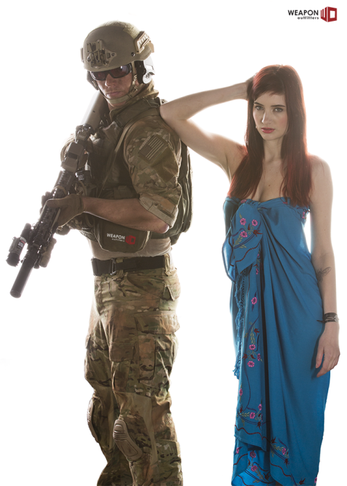 weaponoutfitters:  “The hard and soft side of American influence”She’s wearing a sarong made by Afghan school girls, with each sarong sold sending a little girl in that country to school for a week. Change through commerce.He’s a combat