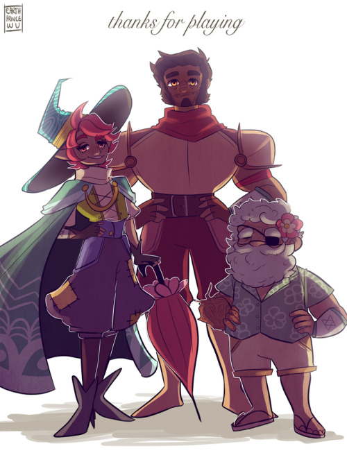 earthprincewu: thanks for playing [image description: a drawing of Taako, Magnus and Merle, standing