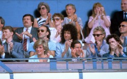 fyeah-history:  Princess Diana and Prince Charles are pictured at Live Aid, along with Bob Geldof, David Bowie, Brian May and Roger Taylor, 13th July 1985