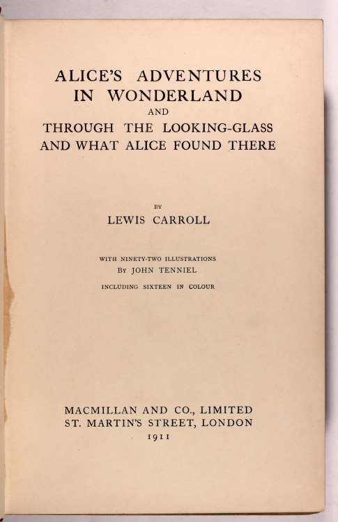 michaelmoonsbookshop:  Superb Illustrated Edition of Alice’s Adventures in Wonderland and Through the looking glass and what Alice found there This edition published in 1911 is the first time John Tenniel’s legendary illustrations were printed in