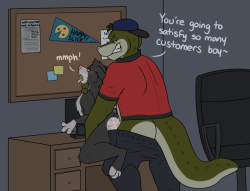 furyback:  rottenrobbie:  Big boss decided to hire a new delivery boy to help Robbie Ott with the rising demand. Needless to say the interview process gets pretty rough and thorough~tumblr version feat. ingloriouscacaphony  Fucking hard