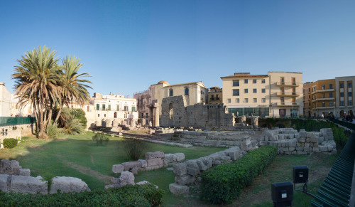 Remains of the Temple of Apollo at Syracuse, Sicily.This Greek temple dates to about 590-580 BC, and