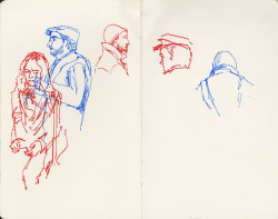 blogwater:  Sketches of people on the subway. Ink on paper.