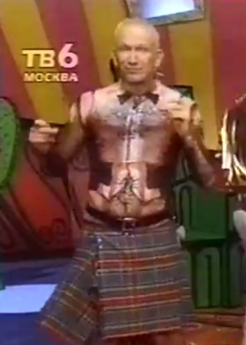 evilrashida: Jean-Paul Gaultier wearing his own designs hosting “Eurotrash” in 1993