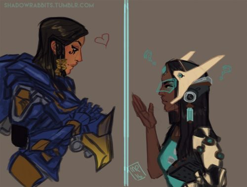 shadowrabbits:More between commission doodles. I couldn’t think of a ship name for Pharah/Symm