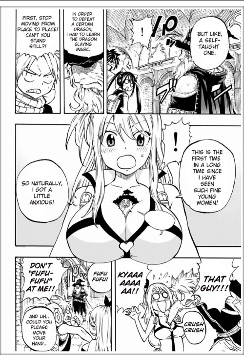 animoozies:Natsu: *protects Lucy from pervs*Also Natsu: *protects Lucy from pervs by getting the perv from between her boobs*