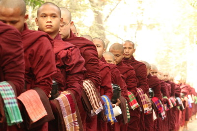 Mahagandayon Monastery, Monks line, Mandalay, Myanmar.