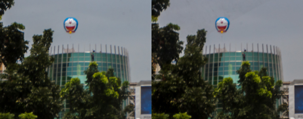 Doraemon balloon. This is a 3D photo, cross your eyes to merge the two pictures to