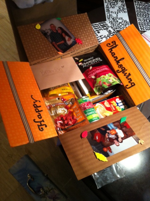 Yay, my first decorated care package! Sending him his own little thanksgiving in a box(: Oh, also ma