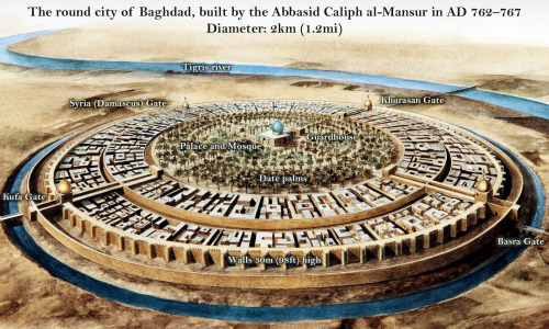 mapsontheweb:Artist’s reconstruction of the Round city of Baghdad as it looked in the 8th century; 1