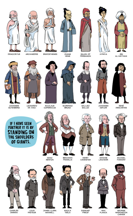 zenpencils: ON THE SHOULDERS OF GIANTS: The science all-stars poster. Visit Zen Pencils to read who