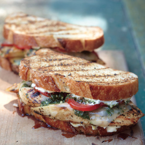 &ldquo;Pesto Chicken Sandwiches with Fontina, Mayonnaise and Tomato on Grilled Sourdough Bread [OS] 