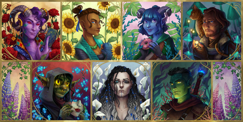 My Finished Mighty Nein Portraits! I Put Them All Together With A Frame And Some Extra Plants For Good