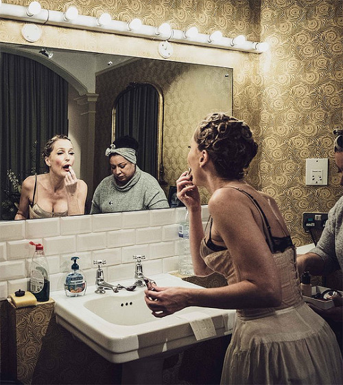 slayerbuffy: Gillian Anderson and Lily James behind the scenes of All About Eve, photographed by Mat