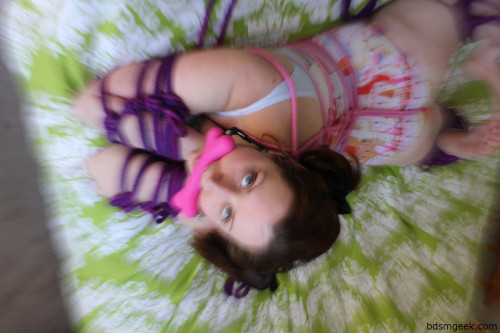 bdsmgeekshop: M: allyssinfetland P: bdsmgeek Toy: Hand Dyed Cotton Shibari Rope, Doggy Bone Bit Gag