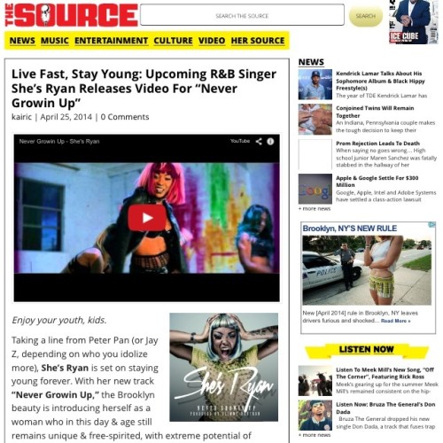 MY NEW SINGLE AND VIDEO “NEVER GROWIN UP” IS UP ON @THESOURCEMAG . SHOUT OUT TO THE SOUR