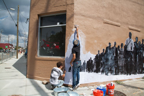 hahamagartconnect:  JR Pays Tribute to the Civil Rights Movement Street artist, JR - known for his trademark B&W portraits that flank inner city communities - marked the 50th Anniversary of Civil Rights Activist, Martin Luther King’s “I Have a