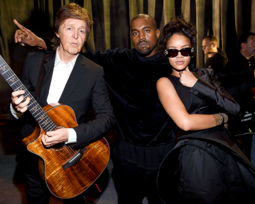 hellyeahrihannafenty: Rihanna, Kanye West, & Paul McCartney at Grammy Rehearsals