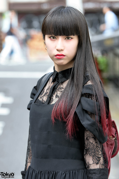 19-year-old Japanese fashion students Gothmura and Ayaca on the street in Harajuku. He&rsquo;s w