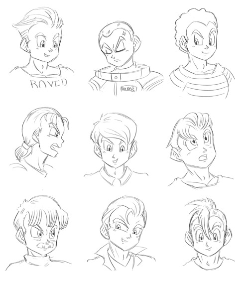 The many different hairstyles of Boxer (the rule63 version of Bulma). I figured “Boxer” would change his hair as much as Bulma did throughout the series. And it was a fun little experiment to figure out how each one would look like (for future