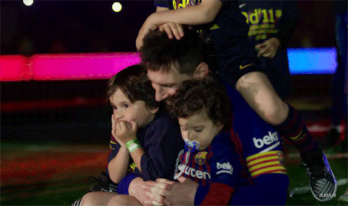 messiv:LIONEL MESSI celebrates winning his 10th La Liga title and his first as Barcelona’s captain with his family at Camp Nou on 27th April 2019.