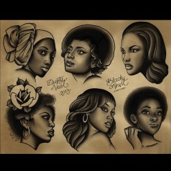 dustyneal:  dustyneal:  I started thinking one day how I’ve never really seen any serious traditional ladyheads of black women in tattooing. If I can’t think of  any, that at least means its rare if anything. Sadly, racism still exists in tattooing,