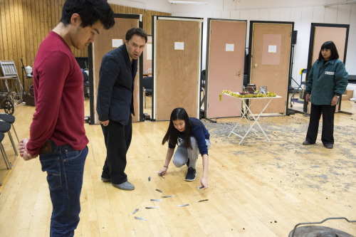 theshedtheatre:Chris Lew Kum Hoi, Daniel York, Katie Leung and Sarah Lam in rehearsals for The Wor