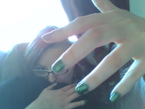 i painted my nails green for st. patty&rsquo;s day!! they&rsquo;re a little messy rn but i&a