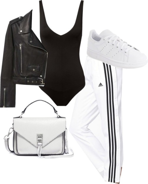 Untitled #23675 by florencia95 featuring adidas sneakers ❤ liked on PolyvoreMANGO leather biker jack