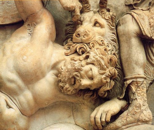 The battle of the Gods and the Giants (detail of the frieze of Great Altar of Zeus at Pergamon; a gi