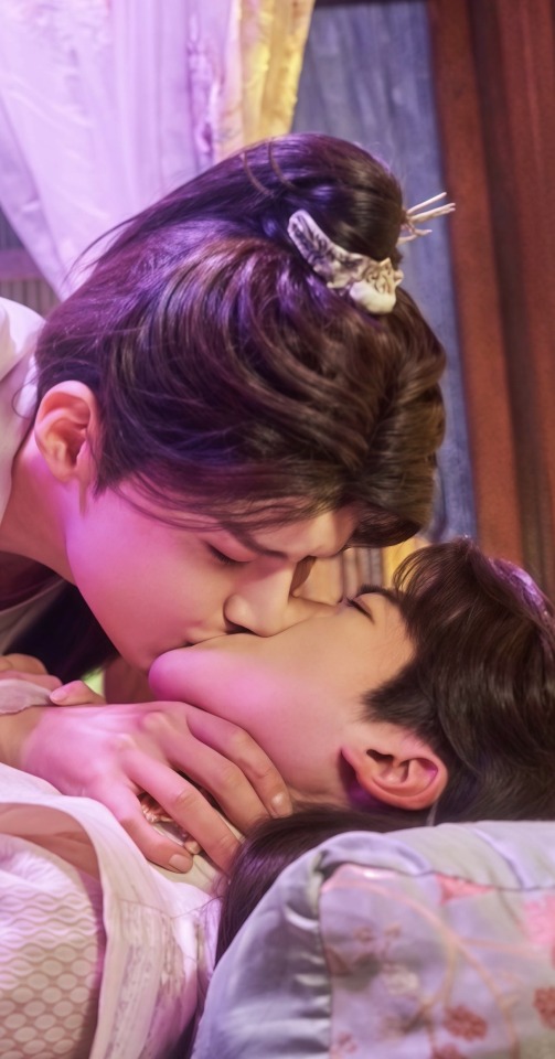 BTS Picture Of Huaien And Xiaobao's First Kiss From Episode 6 Of Uncensored Wuxia BL Meet You At The