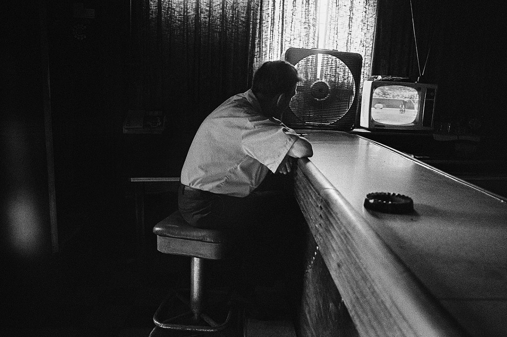 secretcinema1:Man Sitting at the Bar Watching a Tiger’s Game, Detroit, 1972, Dave