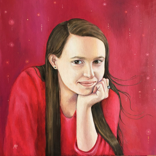 Kat in Red, 14x14″ oil on linen - Arabella Proffer