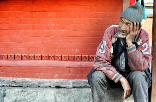 Thinking. Swayambhunat, Katmandu Nepal April, 2012 c.