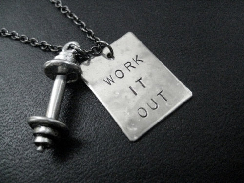 therunhome: WORK IT OUT Barbell Necklace - Workout Necklace on 18 inch Gunmetal chain or Stainless 