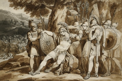 hadrian6:DEATH OF EPAMINONDAS. 1812 Bartolomeo Pinelli. Italian 1781-1835. pen and brown and grey in