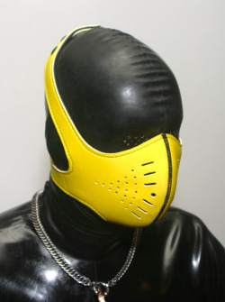 bearconcentrate:  My bro in his rubber bondage gear and neoprene faceshield 